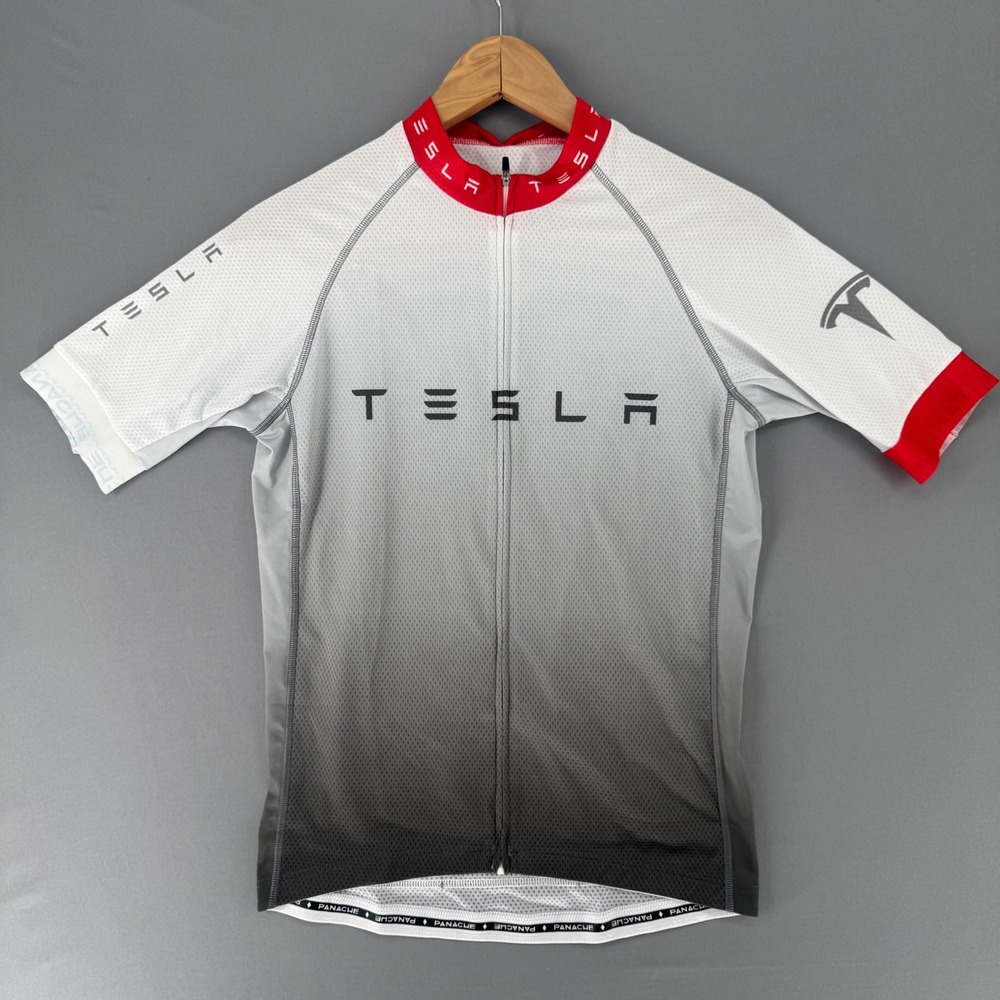 NWT Tesla Panache Mens Cycling Jersey White Gray Gradient Short Sleeve Size M